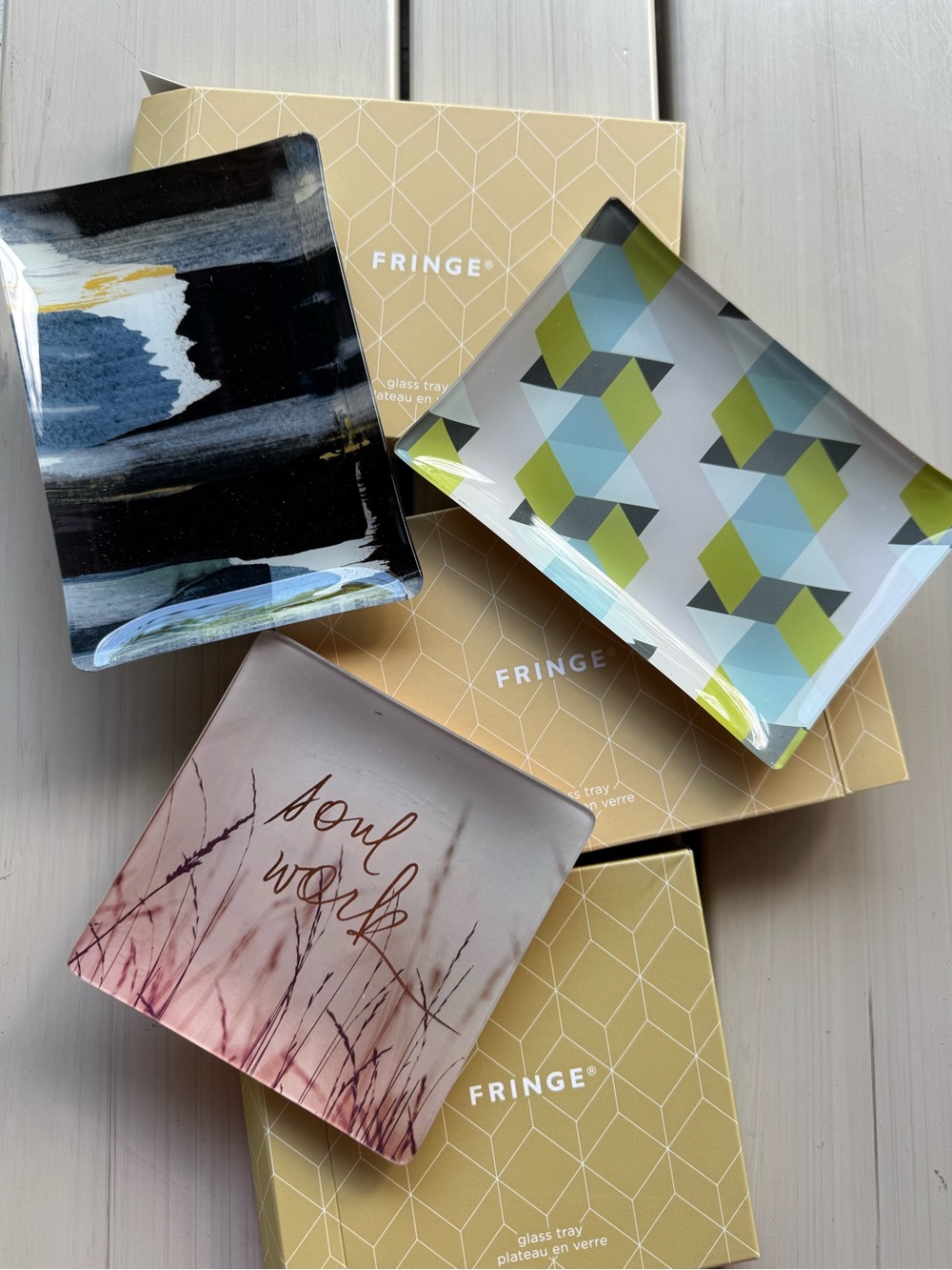 Fringe Studio Glass Trinket Trays in Black, Blue, Green and Pink